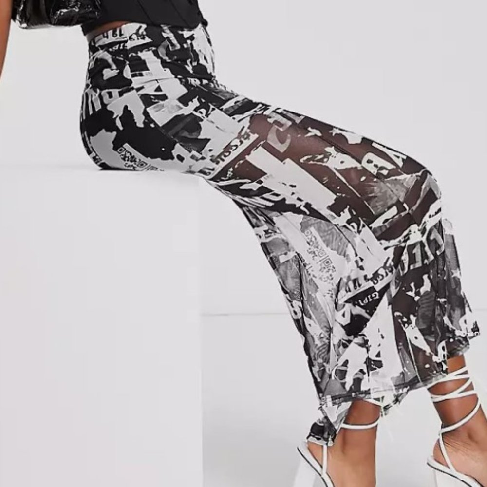 Mesh Midi Skirt in Print